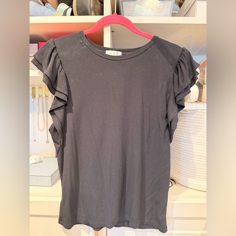 nine britton Black Ruffle Sleeve Top